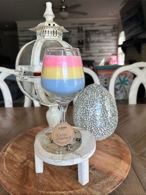 Layered Pink, Yellow & Blue Scented Wine Glass Candle